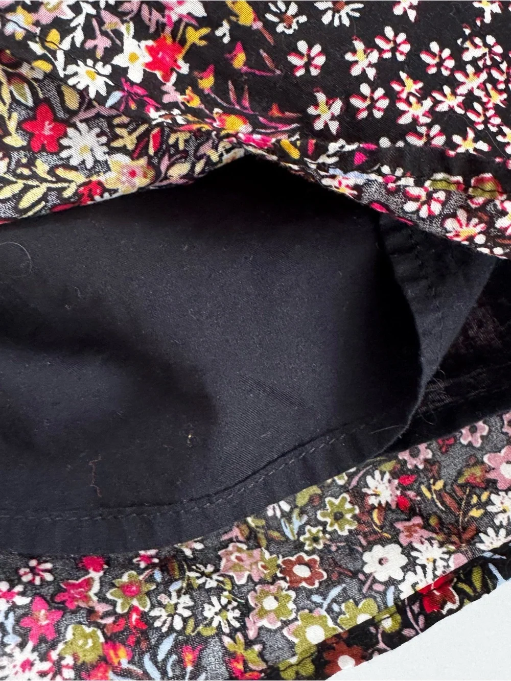GAP Black Floral Smocked Long Sleeve Dress with Pink, Yellow & White Flowers